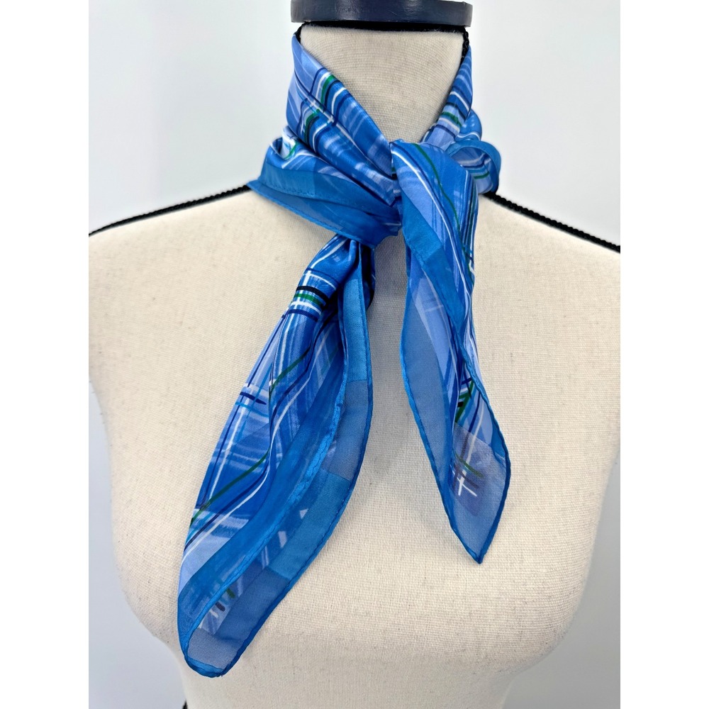 Jones New York Blue Plaid Silk Scarf Square Neckerchief Prep Retro Classic Twee